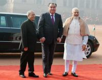 President of India, Pranab Mukherjee, receives Emomali Rahmon, the President of the Republic of Tajikistan