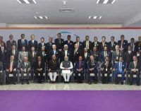 Prime Minister, Narendra Modi in the group photograph with the Global CEOs, at the Vibrant Gujarat Global Summit 2017