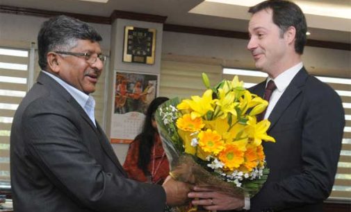 Deputy Prime Minister of Belgium, Alexander De Croo meeting the Minister for Electronics & IT and Law & Justice, Ravi Shankar Prasad