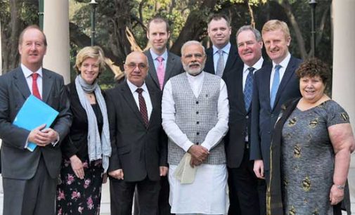 An eight-member delegation of British Parliamentarians calling on the Prime Minister, Narendra Modi,