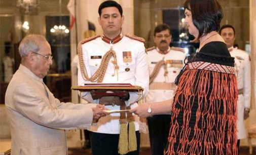 High Commissioner-Designate of New Zealand, Joanna Kempskers presenting her credentials to the President, Pranab Mukherjee