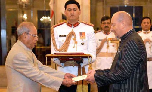 High Commissioner-Designate of the Republic of Seychelles, Philippe Le Gall presenting his credentials to the President, Pranab Mukherjee