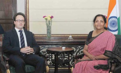 The Ambassador of the Republic of Belarus to India, Vitaly Prima meeting the MoS for Commerce & Industry (IC), Nirmala Sitharaman