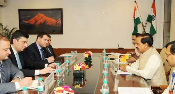 Minister of Economy & Sustainable Development of Georgia, Giorgi Gakharia meeting the MoS for Culture and Tourism (IC), Dr. Mahesh Sharma