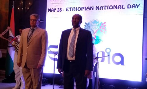 Shri Amar Sinha, Secretary [Economic Relations], MEA as Chief Guest with Ambassador of Ethiopia to India, H. E. Mr. Asfaw Dingamo Kame at the National Day Reception of Ethiopia in New Delhi