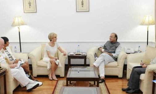 Minister for Foreign Affairs of Australia, Julie Bishop meeting the Minister for Finance, Corporate Affairs and Defence, Arun Jaitley