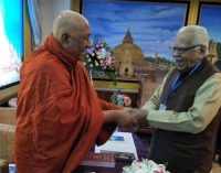 Uttar Pradesh Governor, Ram Naik being greeted by world renowned Buddhist Scholar at International meet at Myanmar