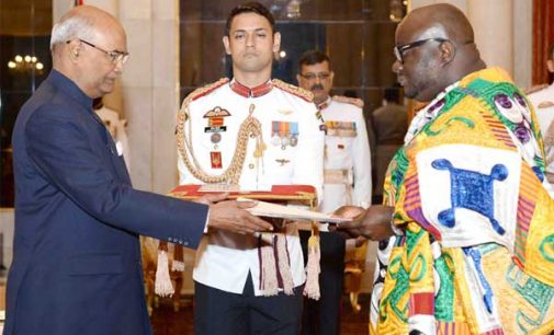 High Commissioner-designate of Ghana, Michael Aaron Nii Nortey Oquaye presenting his Credentials to the President, Ram Nath Kovind