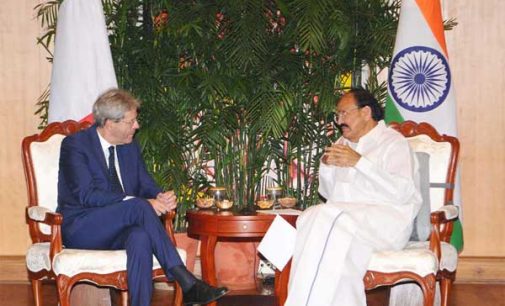 Prime Minister of the Republic of Italy, Paolo Gentiloni calling on the Vice President, M. Venkaiah Naidu