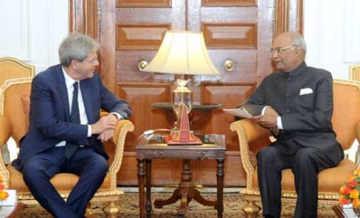 Prime Minister of the Republic of Italy, Paolo Gentiloni meeting the President, Ram Nath Kovind