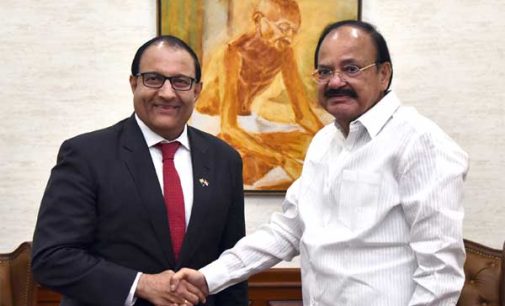 Minister of Trade and Industry of the Republic of Singapore, S. Iswaran calling on the Vice President, M. Venkaiah Naidu,
