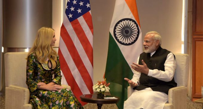 Prime Minister Narendra Modi meeting the Advisor to the President of United States, Ms. Ivanka Trump on the sidelines of the Global Entrepreneurship Summit-2017 in Hyderabad