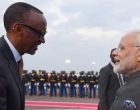 Prime Minister, Narendra Modi being welcomed by the President of Rwanda, Paul Kagame