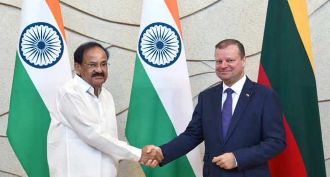 The Vice President, M. Venkaiah Naidu in a meeting with the Prime Minister of the Republic of Lithuania, Saulius Skvernelis