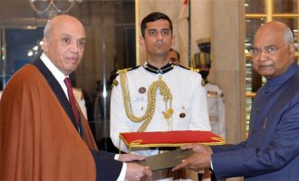 The Ambassador-designate of the People’s Democratic Republic of Algeria, Abderrahmane Benguerrah presenting his credential to the President of India, Ram Nath Kovind