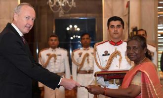 The Ambassador of the Kingdom of Belgium, Didier Vanderhasselt presenting his credential to the President of India, Droupadi Murmu